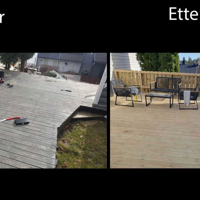 Terrasse før og etter renovering