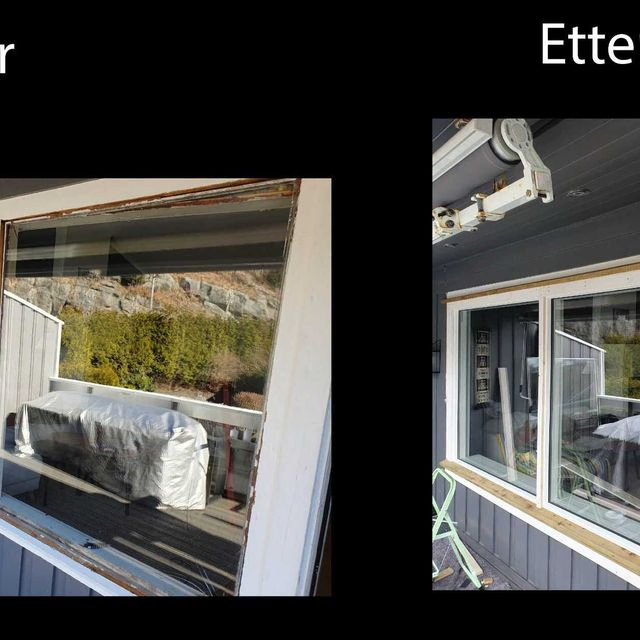 Monterte vinduer før og etter